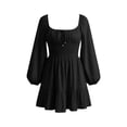 thumbnail image 6 of Karymi Spring Dresses for Women 2026 Square Neck Long Puff Sleeve Dress, Solid Color Tie Front Smocked Waist Ruffle Hem A-Line Mini Dress, Casual Flowy Swing Short Dress Maxi Dresses for Women, 6 of 6
