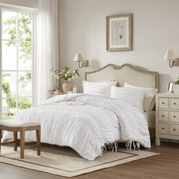 3 Piece King Comforter Set White Microfiber Bedroom - Bedding Sets
