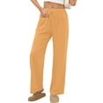 thumbnail image 5 of FRSASU Women's Soft Casual Pants Elastic Waist Drawstring Comfy Lounge Straight Leg Pajama Pants with Pockets Yellow, 5 of 8