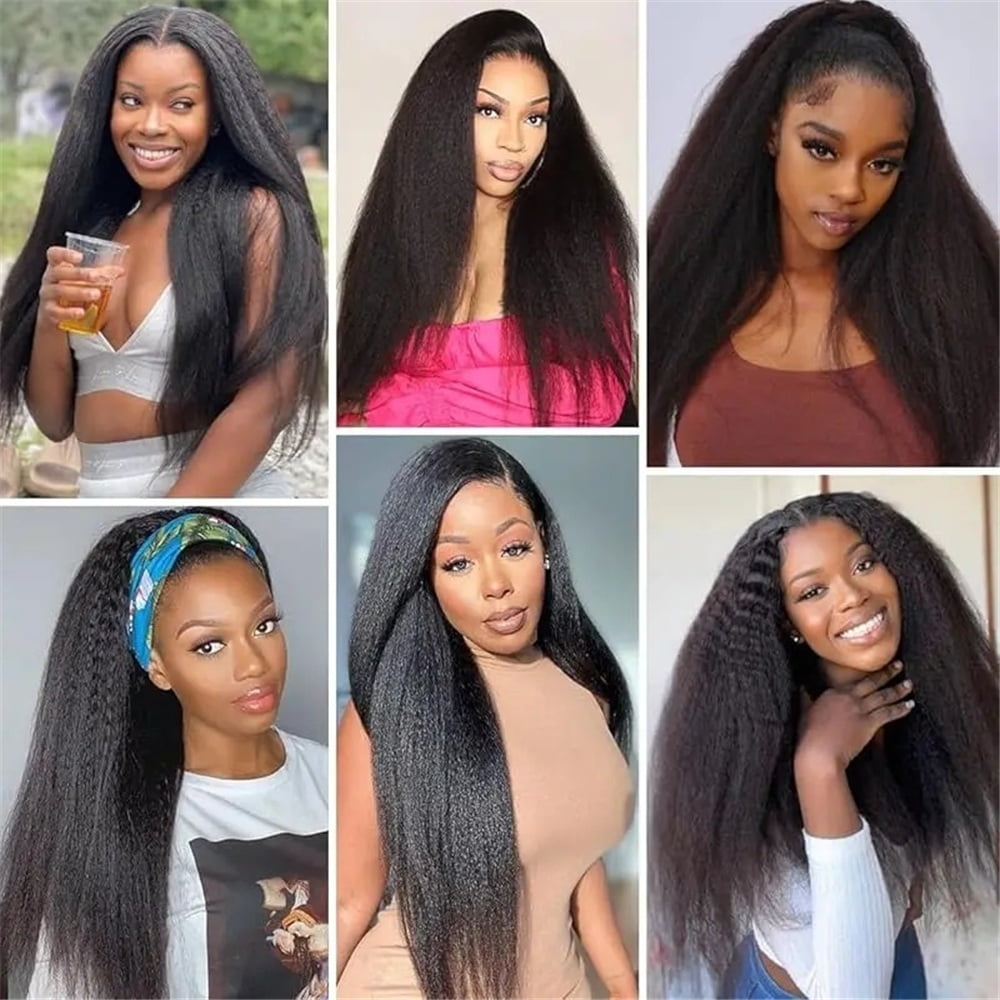 Kinky Straight Clip in Hair Extensions Real Human Hair for Women Double Weft Full Head Brazilian Remy Hair Yaki Straight Clip ins Natural Black Color
