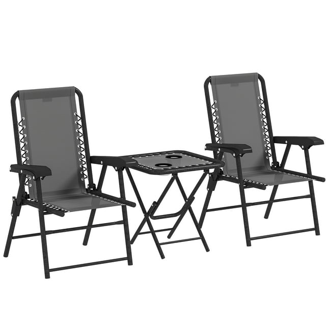Outsunny Ensemble Bistro de Patio 3 Pcs, Ensemble de Chaises Pliantes d'Extérieur et Table