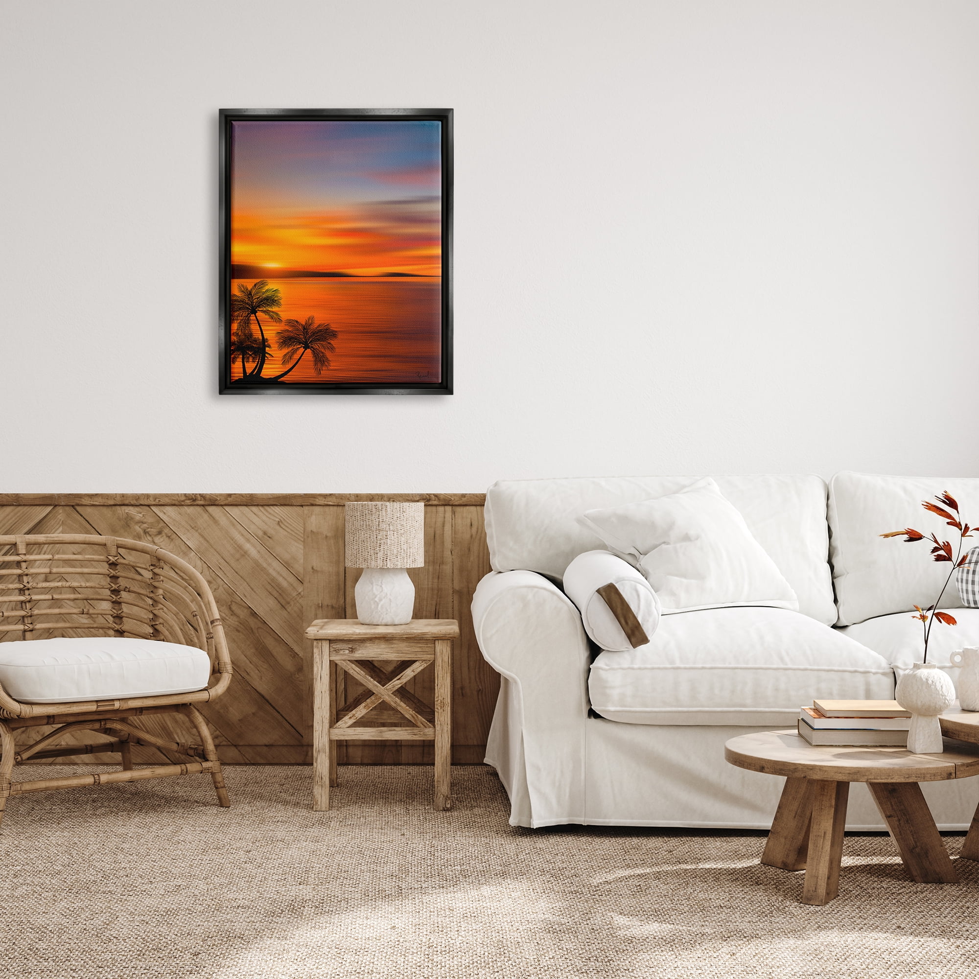 Stupell Industries Pleasant View Sunset Landscape Painting Black Floater Framed Canvas Art Print Wall Art, 25 x 31