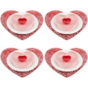 8 Pcs Valentine's Day Tableware Set Include Large Pink Heart Ceramic Flat Plates White Dinner Ceramic Plates Red Heart Dish Bowls and Place Mats for Wedding Anniversary Party Decorations