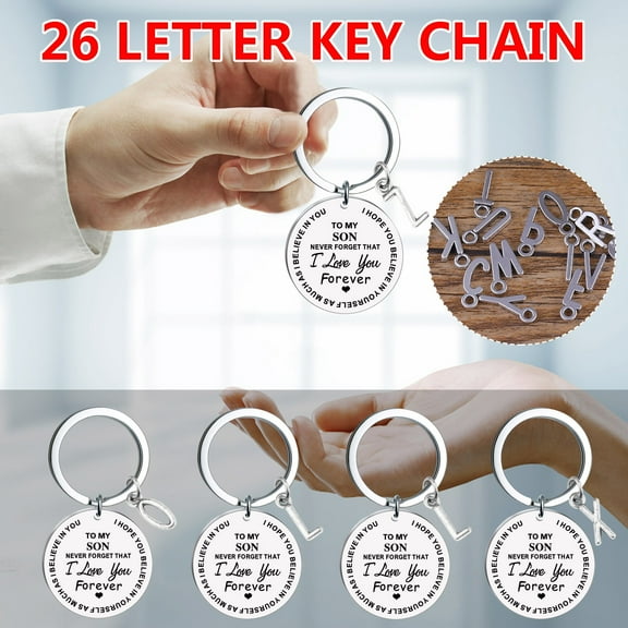 Jacenvly Mother's Day Diy To My Son Stainless Steel Last Name 26 Letter Keychain 2.5X2.5Cm Mother's Day Gifts For Wome/Men/Mom/Girls/Kids/Teens