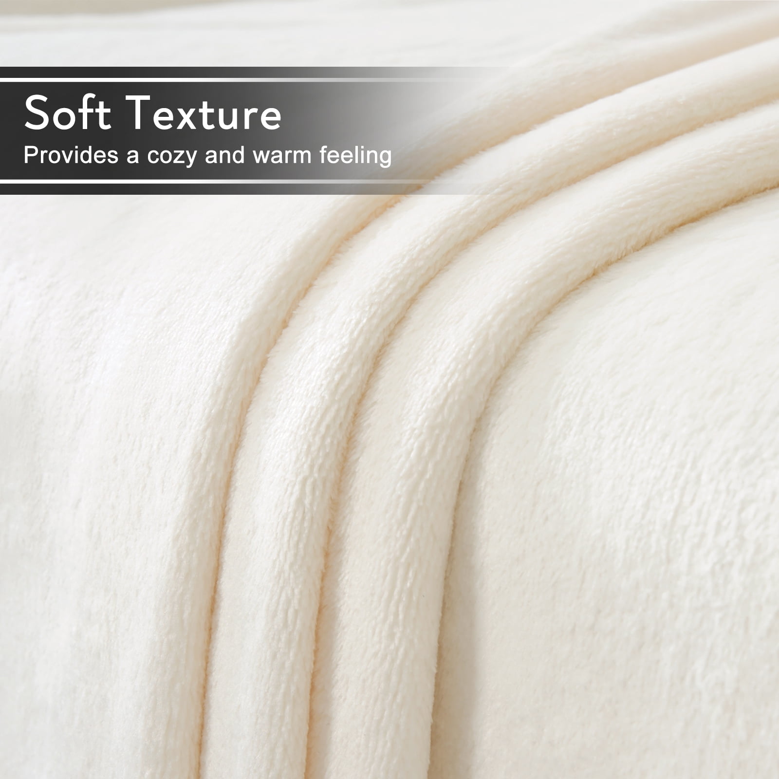 TEKAMON Fleece Bed Blankets Queen Size Plush Fuzzy Soft Lightweight Breathable Reversible Blanket Microfiber, 90"x90", Ivory