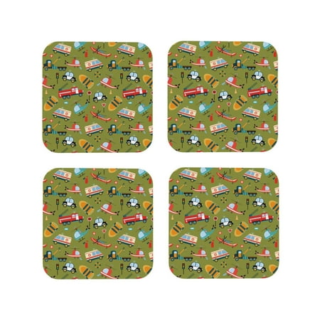 

Drink Coasters Set of 4 Transportation prints Leather Coasters for Coffee Table Protector Heat Resistant Cute Coasters for Home Decor Housewarming Gifts Bar Kitchen 4 Inch Square