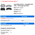 thumbnail image 2 of Front Brake Pad Set - Compatible with 1998 - 1999 Dodge Ram 2500, 2 of 2