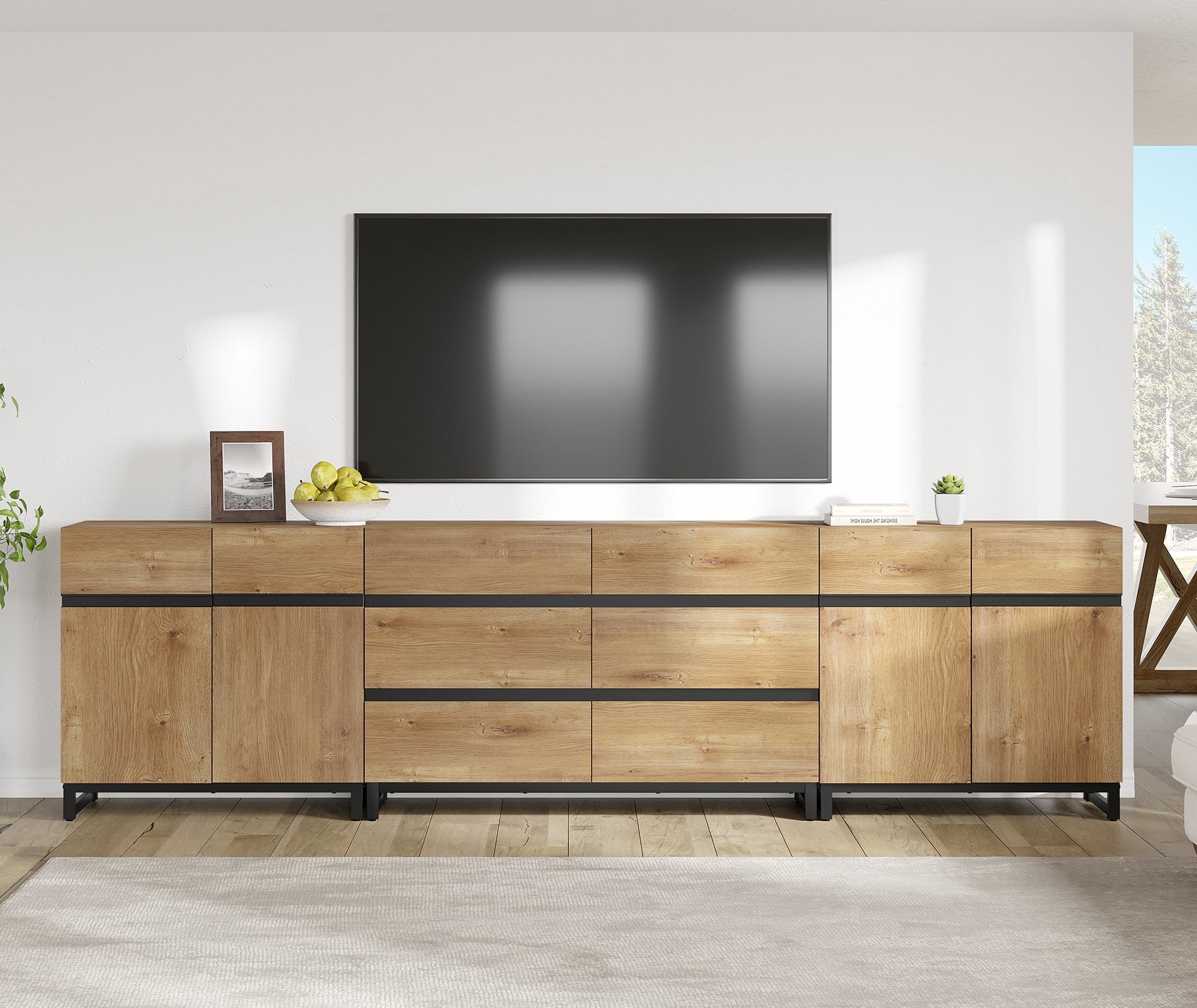 WAMPAT 3-in-1 Modern TV Stand for TVs up to 120 Inch，6 Drawers, Doors & Adjustable Shelf Media Console，Brown Entertainment Center for Living Room & Bedroom