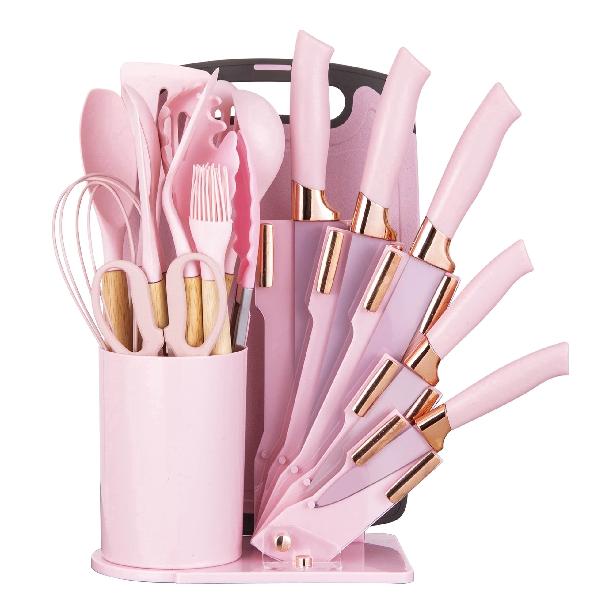 HEESEM 19-Piece Silicone Kitchen Utensil & Knife Set - Heat-Resistant Cooking Tools, Non-Stick Safe, Pink