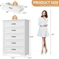 thumbnail image 2 of 5 Drawers Dresser for Bedroom, Chest of Drawers with Wide Metal Handle, Farmhouse Modern Wooden Tall Dresser, Natural Texture, Storage Organizer for Bedroom, Living Room, Kids Room(White), 2 of 7