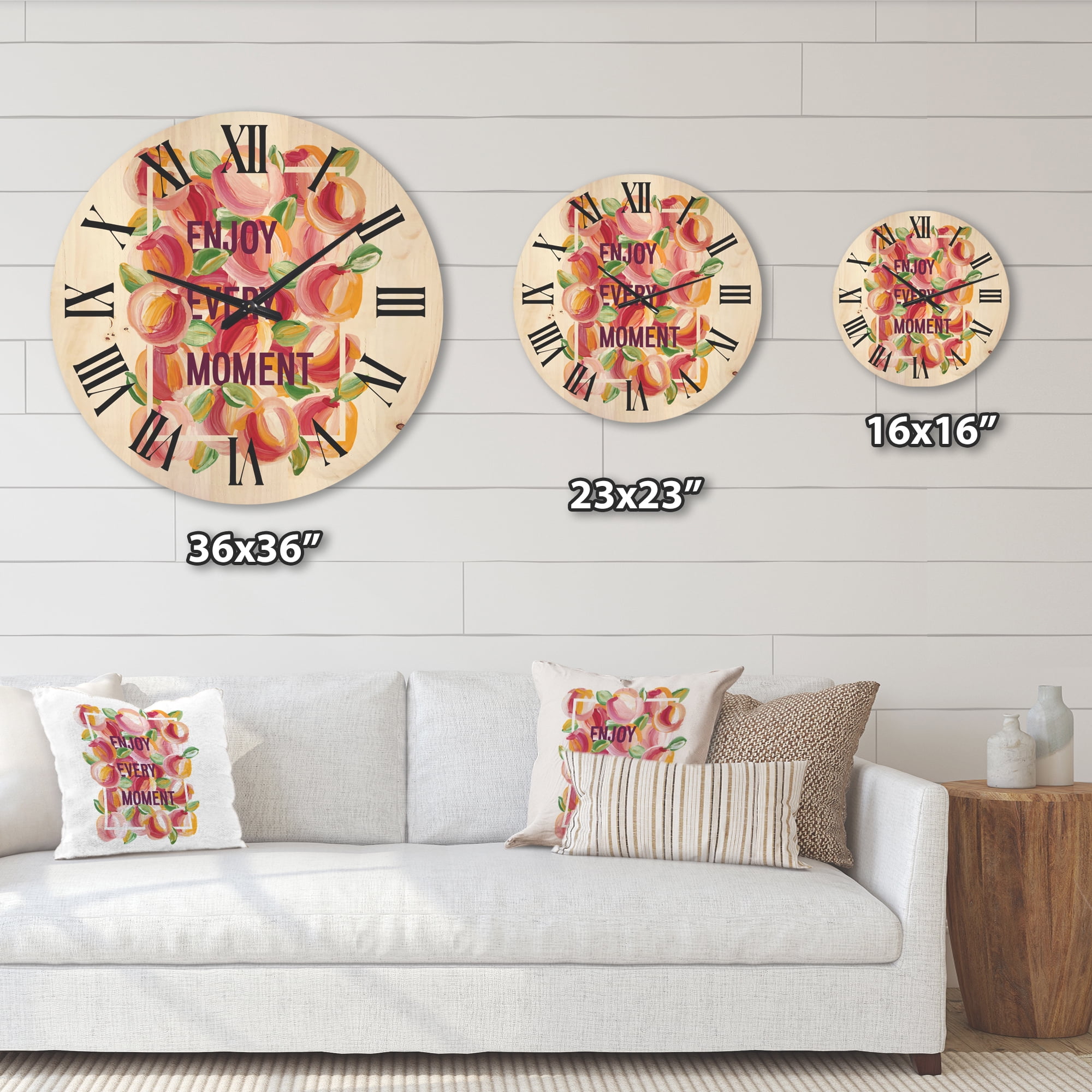 Designart 'Enjoy Every Moment Over Colorful Flowers' Traditional Wood Wall Clock
