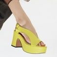 thumbnail image 4 of FSJ Women Chic Platform Chunky High Heel Buckle Sandals Round Open Toe V-cut Pumps Fashion Dress Block Heel Casual Shoes Size Size 16 Yellow, 4 of 4