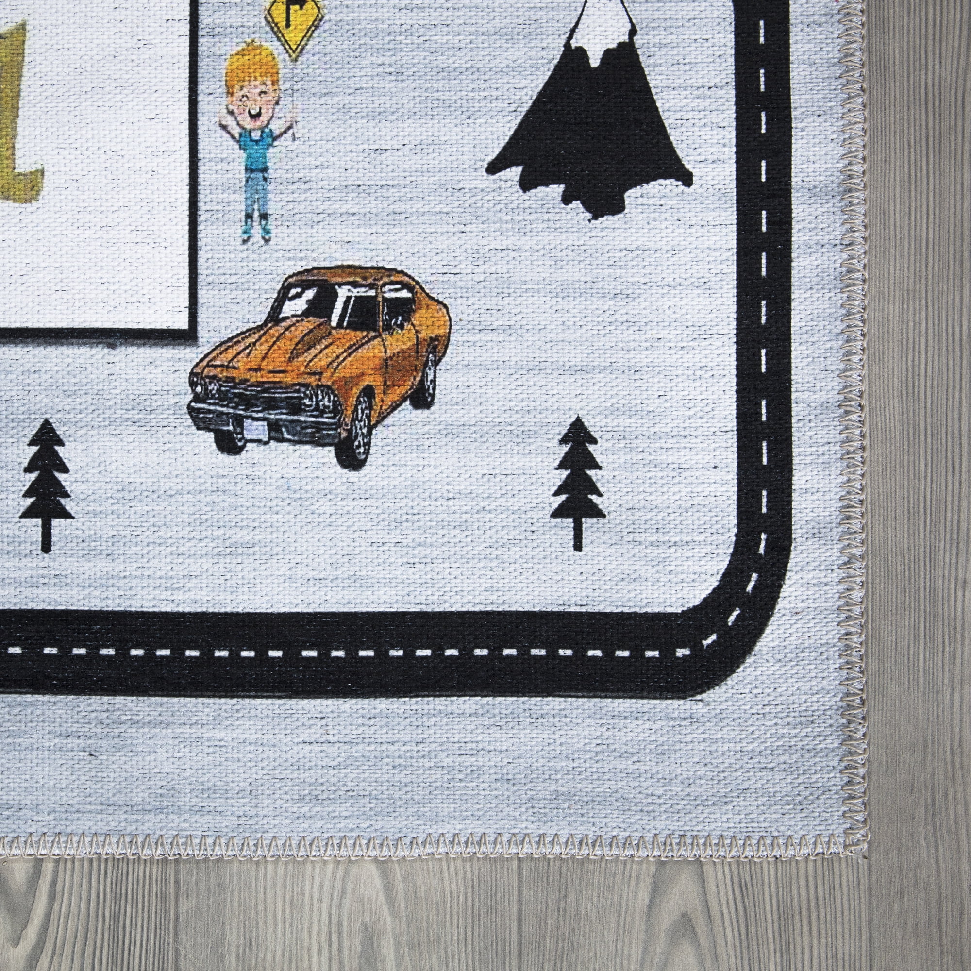 Ottomanson Machine Washable Flatweave Hopscotch 3x6 Kids Play Mat Runner Rug, 2'7" x 6', Gray/Yellow