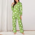 thumbnail image 2 of Honeii Green White Flowers print Women's Pajama Sets Long Sleeve Button Down Sleepwear Nightwear Soft Pjs Lounge Sets-Medium, 2 of 7
