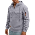 thumbnail image 2 of Resicozy Mens Cargo Hoodies Quarter Zip Sweatshirts Tactical Pullover Casual Gym Athletic Loose Hooded Sweatshirts with Pocket Gray 3XL, 2 of 7