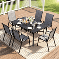 thumbnail image 5 of Arlopu 7pcs Patio Dining Set, 63''x38'' Rectangular Metal Table & 6 Stackable Textilene Chairs w/ Umbrella Hole & Foot Pads, Outdoor Furniture for Backyard Porch Garden, Gray, 5 of 9