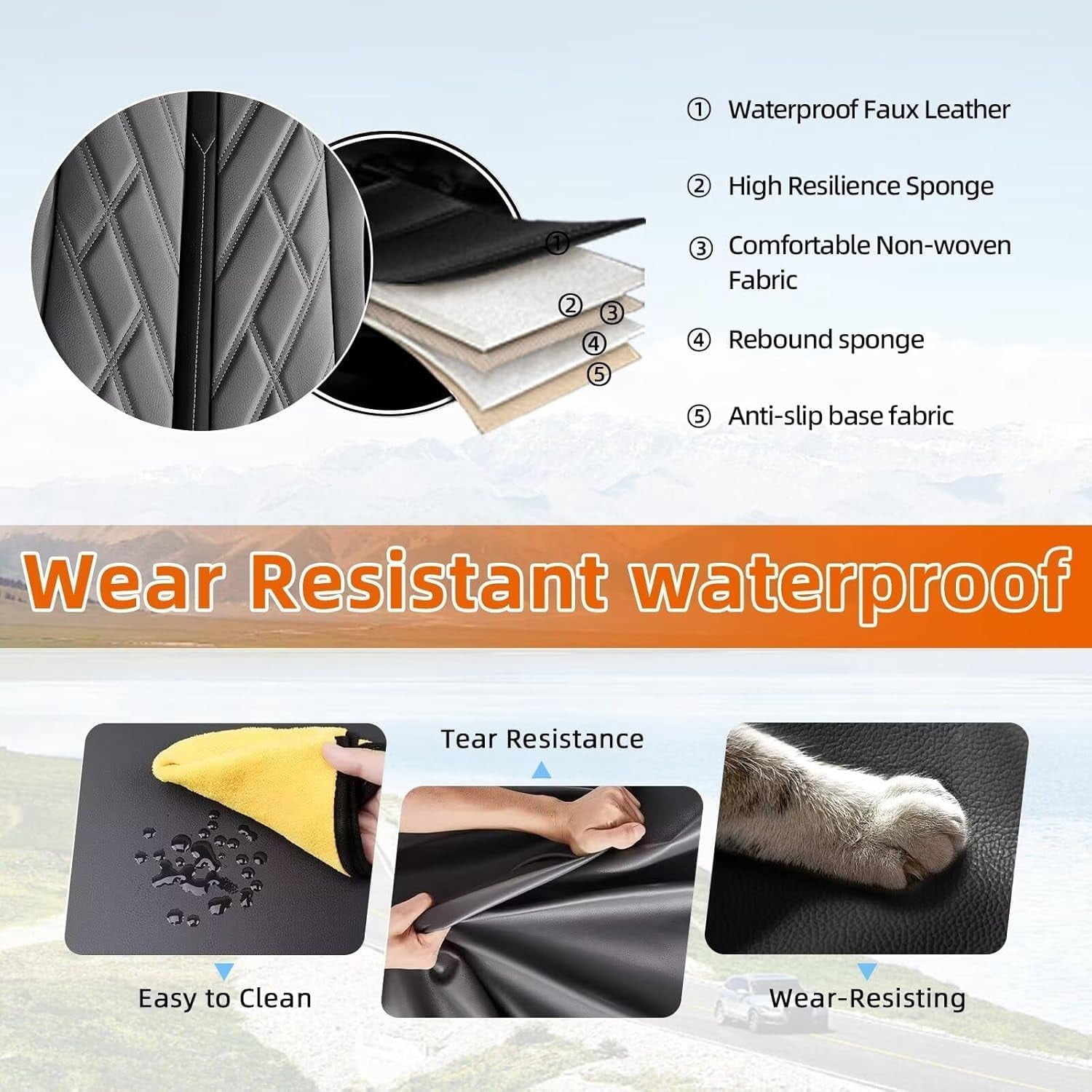 DIKSOAKR Car Seat Covers Full Set Fit for Dodge RAM 2002-2026 1500 2500 3500 Truck Pickup Crew Quad Cab with Curved Bench