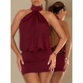 thumbnail image 5 of Burgundy X GloRilla High Neck Backless Ruffle Mini Bodycon Dress Club, 5 of 6