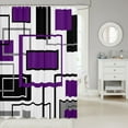 thumbnail image 2 of Erosebridal Modern Abstract Bathroom Curtain 72x78,Geometric Rectangle Bathroom Decor,Purple White Black, 2 of 5