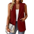 thumbnail image 5 of Charmgo Vest Tops for Women, Women's Sleeveless Coat Solid Color Cardigan Suit Casual Lapel Cardigan Jacket with Pockets Dress Vest Women, Burgundy Vests Women XXXL, 5 of 9