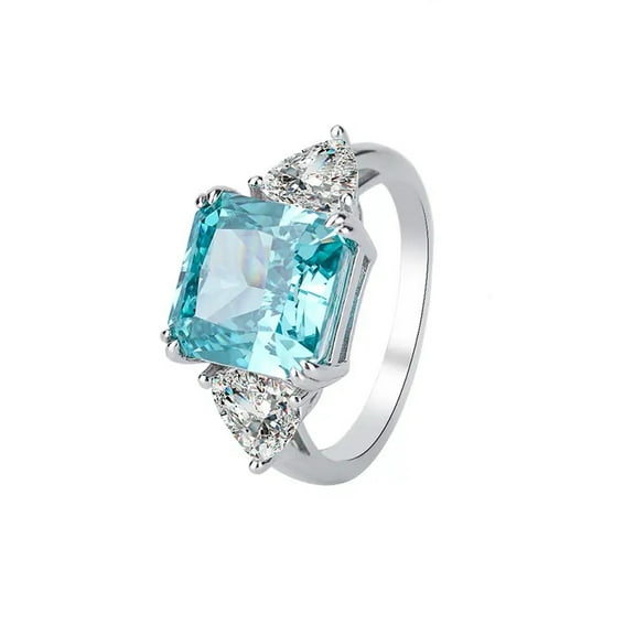 5ct 10mm Octagon and Trillion Cut Lab-Created Swiss Blue Topaz and Moissanite Engagement Ring in 925 Sterling Silver for Women – Elegant and Sparkling Jewelry