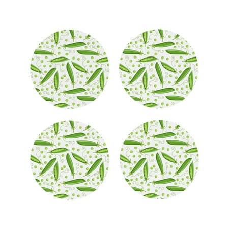 

Coasters Set of 4 - green Peas funny Drink Coasters for Tabletop Protection Leather Coasters for Living Room Decor and Housewarming Gift Round Shape