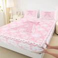 thumbnail image 4 of Manfei Pink Princess Bow Letter A Bed Sheets for Girls, Boho Damask Flower King Sheets, 4pcs, 4 of 5