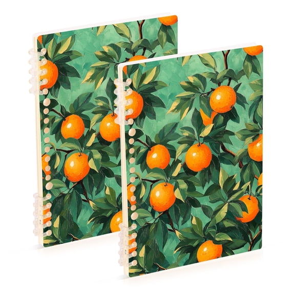 FORMRS 1-Subject Spiral Notebook 8" x 5" College Ruled 60 Refillable Sheet A5 Hard Cover, 2 Pack, Orange Tree Pattern