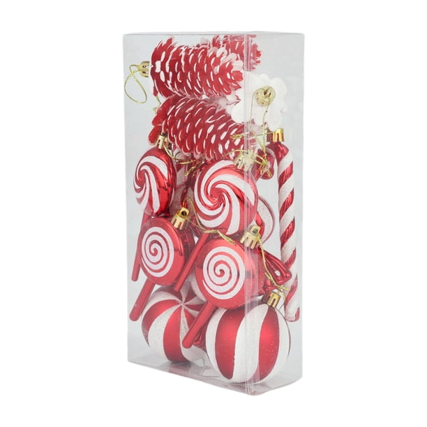 15 adornos colgantes navideños con forma de piruleta para árbol de Navidad. Rojo