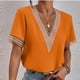 thumbnail image 3 of Top de manga corta con cuello en V para mujer, blusa elegante de encaje informal holgada a la moda para citas, 3 of 5