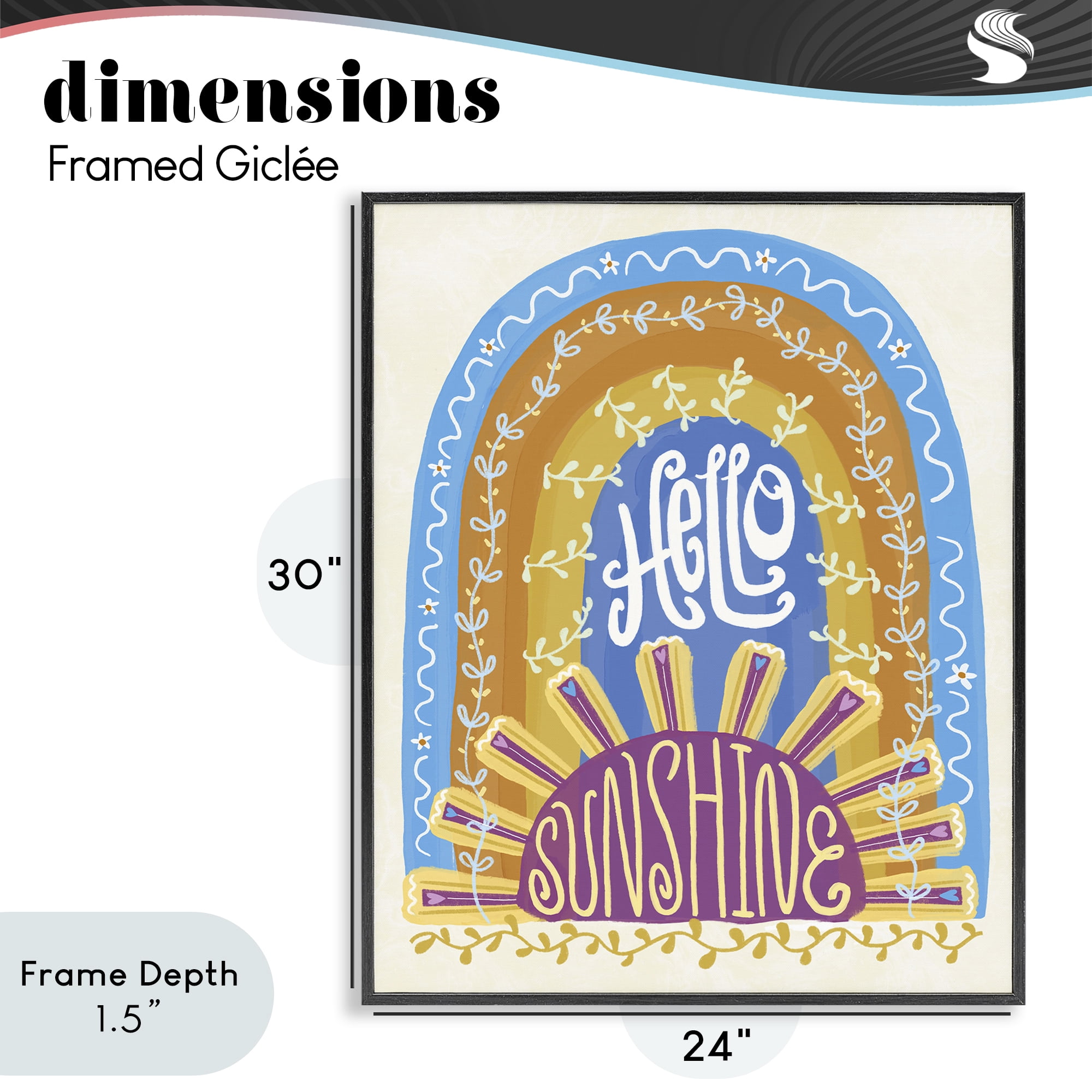 Stupell Industries Boho Hello Sunshine Black Framed Giclee Art, design by Connie Summers