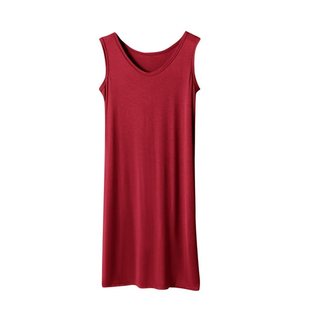 cfhntfmh Vêtements de Nuit pour Femmes Grande Taille Confortable Col Ras du Cou Débardeur Chemises de Nuit Tenue de Nuit Décontractée Robe de Nuit Sans Manches