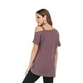 thumbnail image 4 of Women's Short Sleeve Tshirt Off Shoulder Tee Asymmetrical Hem T-Shirt Top Twist Knot Blouses, 4 of 8