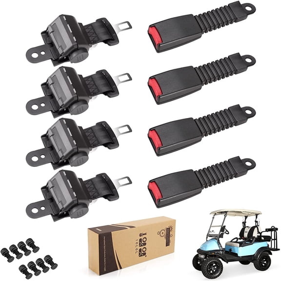 10L0L 4 Sets Golf Cart Seat Belts for Yamaha,EZGO, Club Car, 42" Retractable Seat Belts fit Front Rear Seat , Black