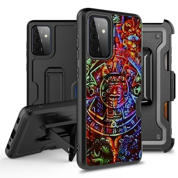 ANJ  Rugged Hybrid Shockproof Case w/Kickstand   Holster Clip Card Slot Cover for Samsung Galaxy A52 5G - Aztec