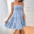 thumbnail image 4 of Baqcunre Maxi Dresses for Women 2024 Women's One Line Neckline Fine Strap Solid Color Texture Dress Dresses for Women 2024 Summer Dresses for Women 2024 Womens Dresses Light Blue 2XL(Hot), 4 of 7