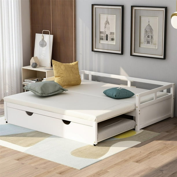 White Extending Daybed with Pop Up Trundle Included Twin, Captain Bed