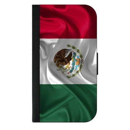 Waving Mexican Flag - Mexico - Print Design - Wallet Style Cell Phone Case with 2 Card Slots and a Flip Cover Compatible with the Apple iPhone 4 and 4s