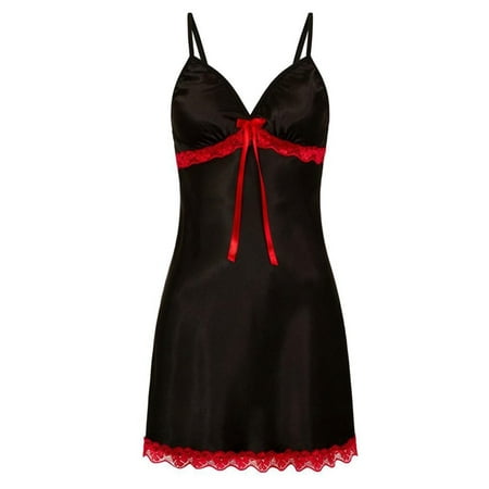 KVMeteor Lingerie for Women Satin Lace Babydoll Sleeveless Sleepdress