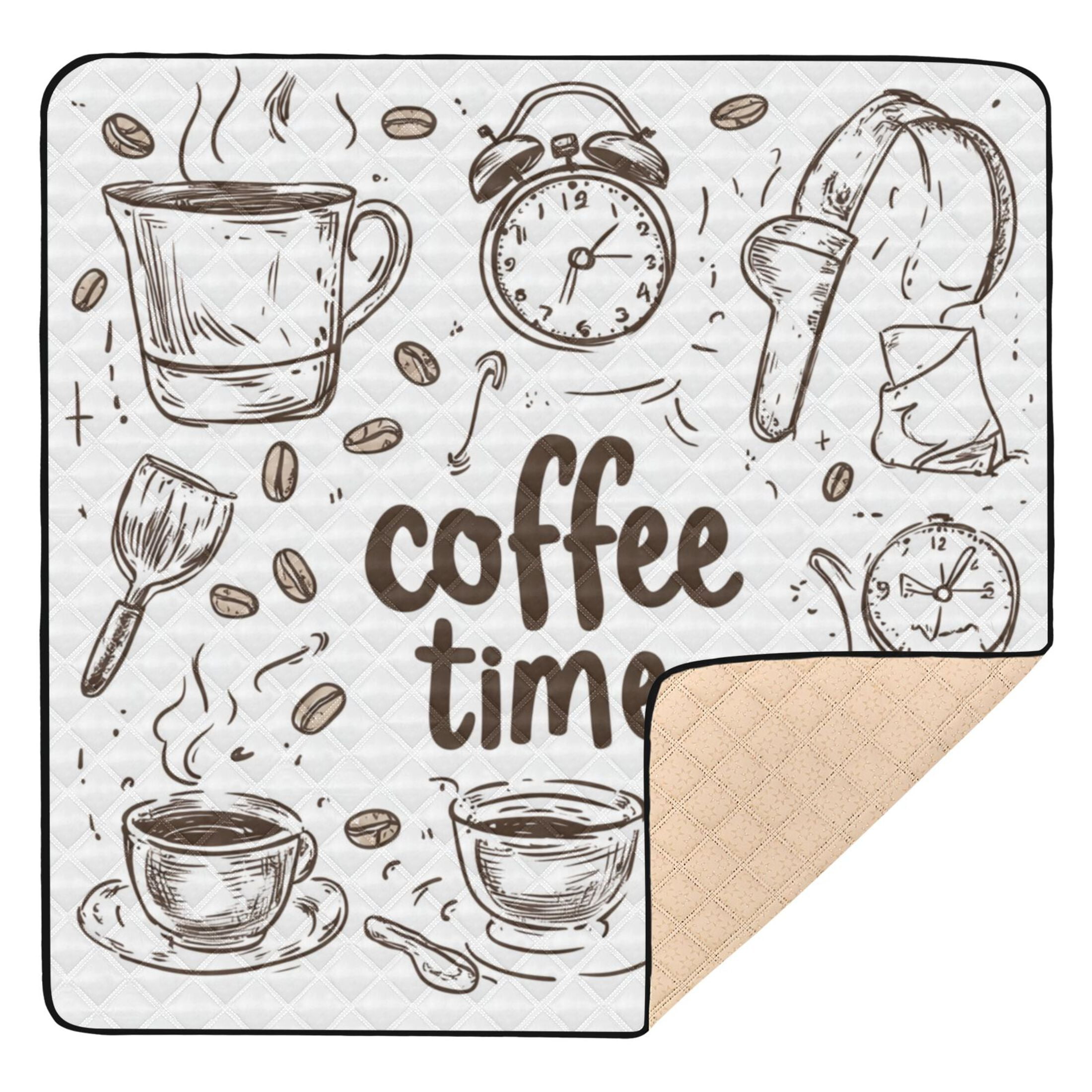 WOBOGO Coffee Time Now Baby Playmats Extra Large Waterproof Rollable Activity Pads for Toddlers 50×50inch