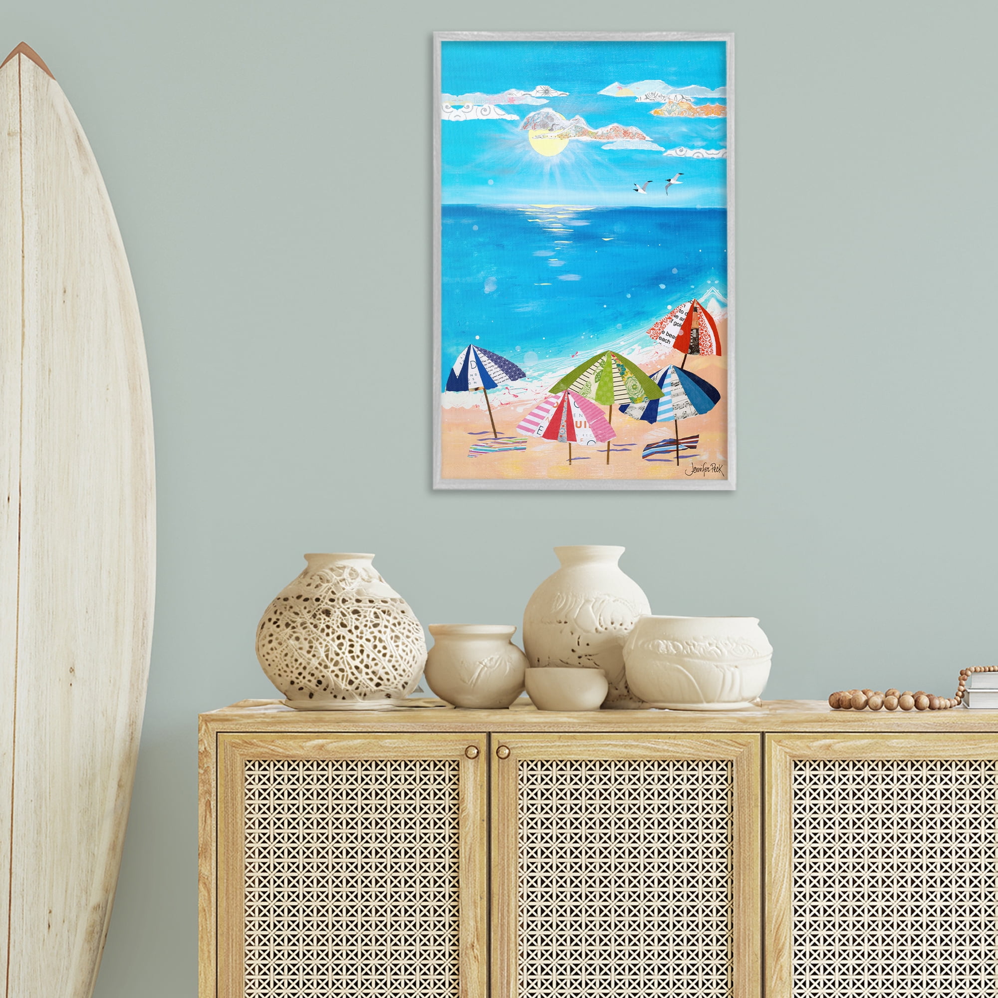 Stupell Industries Good Day Sunshine Coastal Painting Gray Framed Art Print Wall Art, 20 x 30