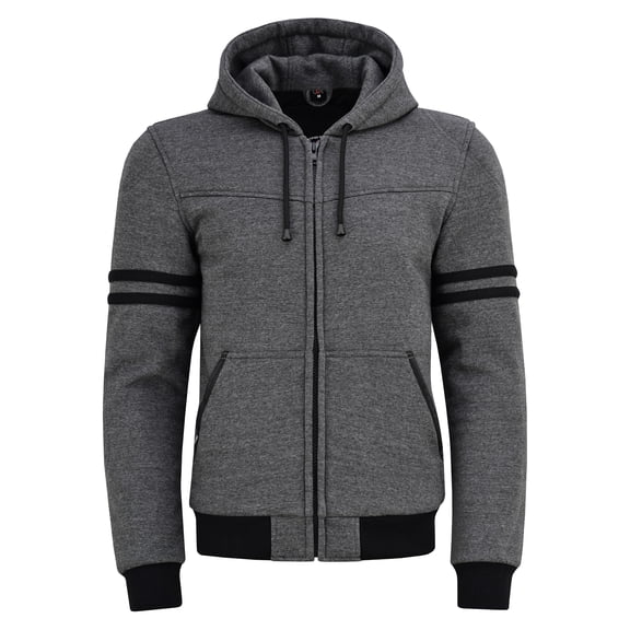 Men’s Motorcycle Hoodie Jacket – Armored Fleece Biker Hoodie with CE Approved Protection Removable Pads Grey-L