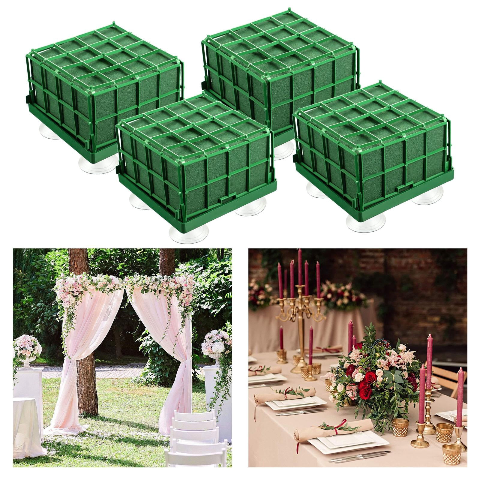 GUOOL 4 Pack Square Floral Foam Cage Flower Holder, Floral Foam for Fresh Flowers Cage Bowl for Table Centerpiece Floral Arrangement (4.3 X 4..5 Inch)