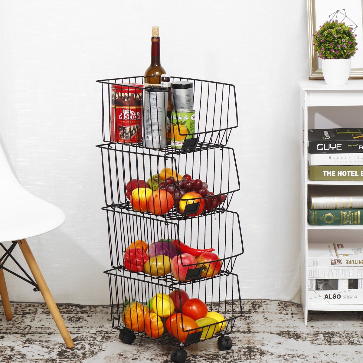 Gsiekare Fruit Vegetable Basket for Kitchen, 5 Tier Stackable Fruit  Vegetable Storage Baskets with Wheels, Metal Wire Storage Basket Organizer  Cart