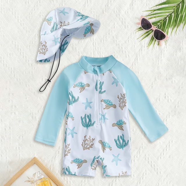 Baby Boys Swimsuits One Piece Cute Cartoon Printed Kids Bathing Suits Boy Rash Guard Boy Swimwear 6-12M Boys Clothes