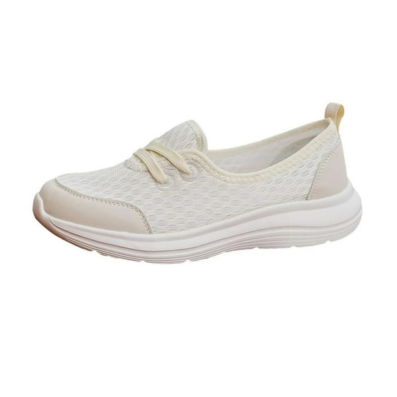 Willtoo Orthopedic Shoes for Women Comfortable Universal Slide Soles Light-Weight Mesh Athletic Slip on Sneakers Beige 7.5 Wide