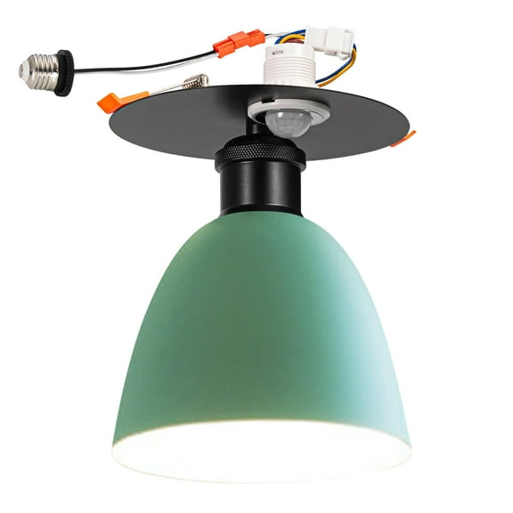 Kiven Motion Sensor Can Lights Retrofit Recessed Lighting with E26 Power Outlet Adapter, Replacement Conversion Kit for 2-3.5in Holes,Farmhouse Recessed Lighting for Hallway Kitchen,Green TB1649