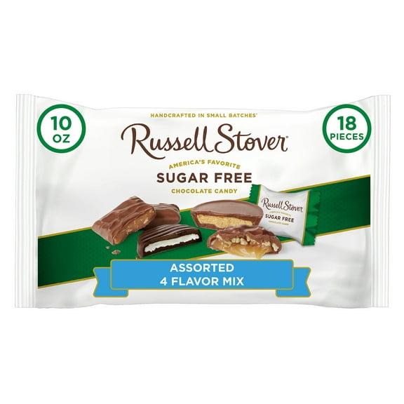 RUSSELL STOVER Sugar Free Chocolate Candy, Assorted 4 Flavor Mix, 10 oz. bag (≈ 18 pieces)