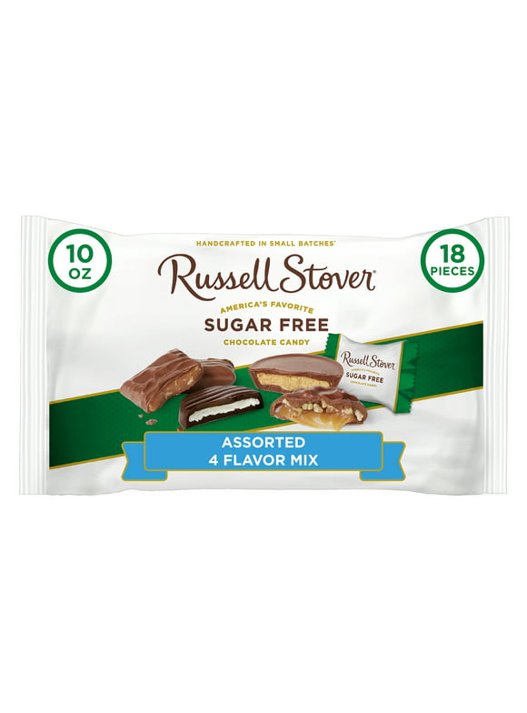 RUSSELL STOVER Sugar Free Chocolate Candy, Assorted 4 Flavor Mix, 10 oz. bag ( 18 pieces)
