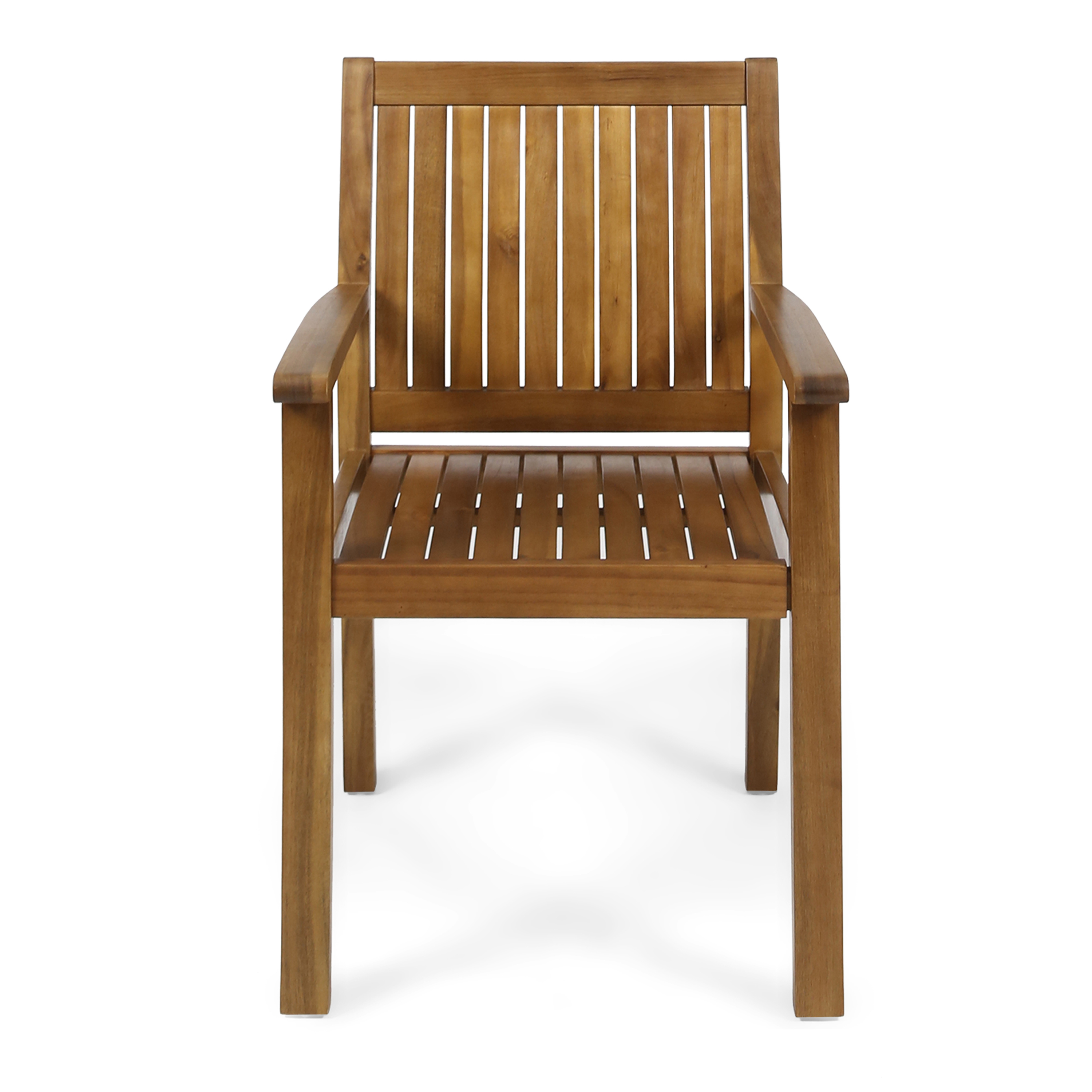 Outdoor Acacia Wood Dining Chair Set of 2, Household Leisure Seats for Patio Garden, Teak and Beige